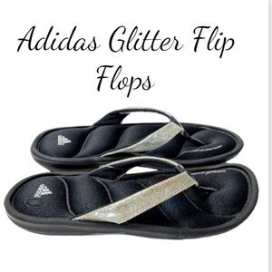NWT Girls Adidas Chilwyanda Black And Silver Glitter Flip Flop Sandals Size 3